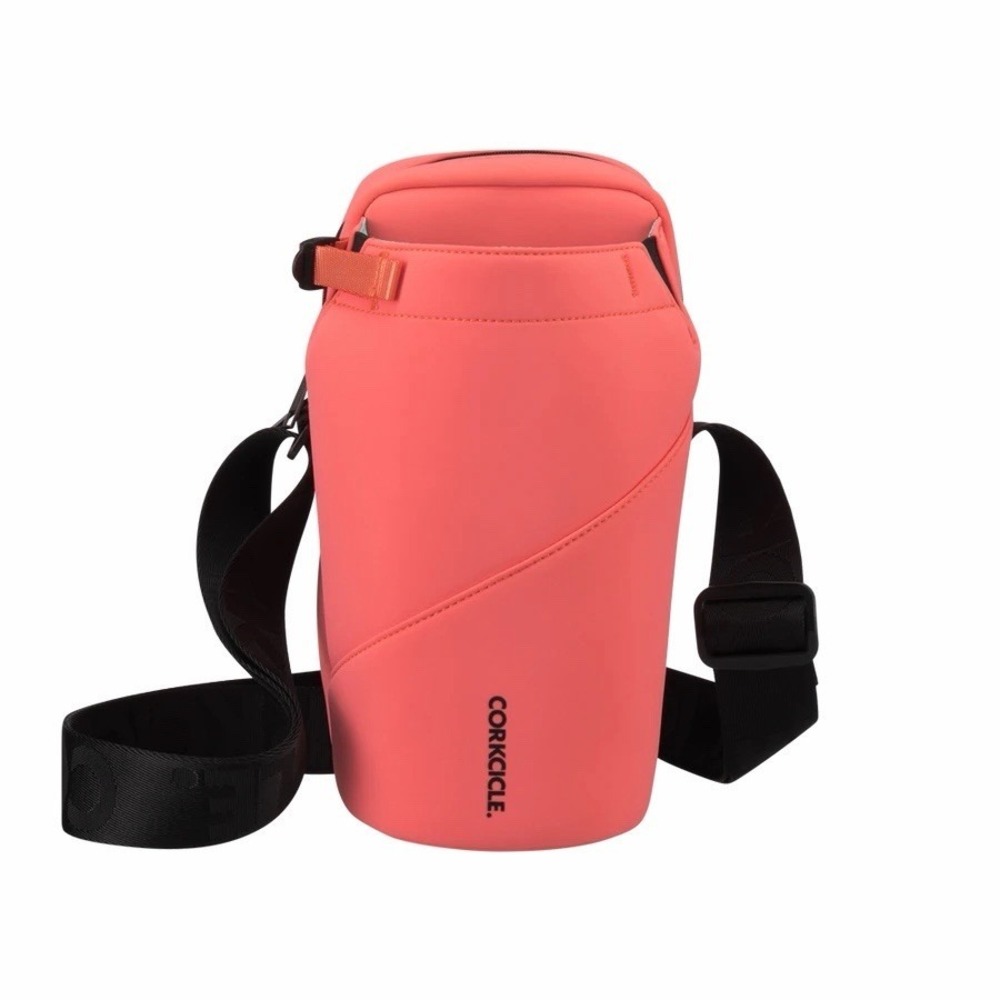 Corkcicle Crossbody Water Bottle Sling Bag Bright Coral Neoprene